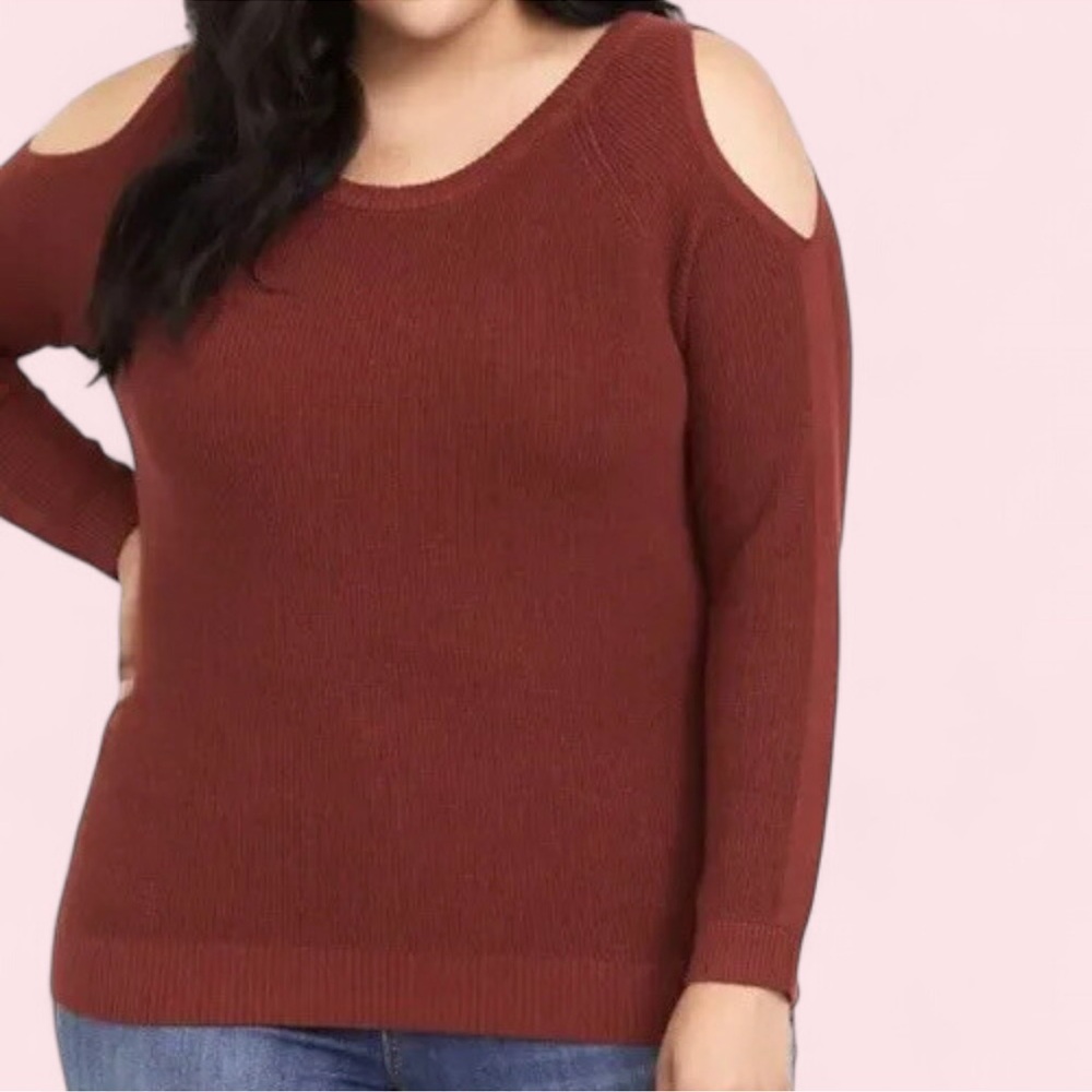 Torrid Ribbed Knit Cold Shoulder Sweater 2X Rust Cut‎ Out Back - Picture 2 of 8